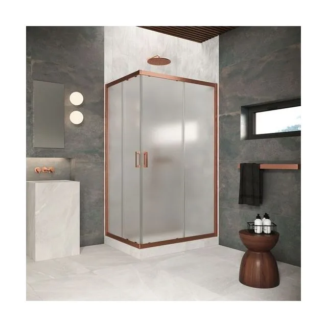 Душевое ограждение Vegas-Glass ZA-F Protec 115×70×200 см, медь брашированная, стекло сатин