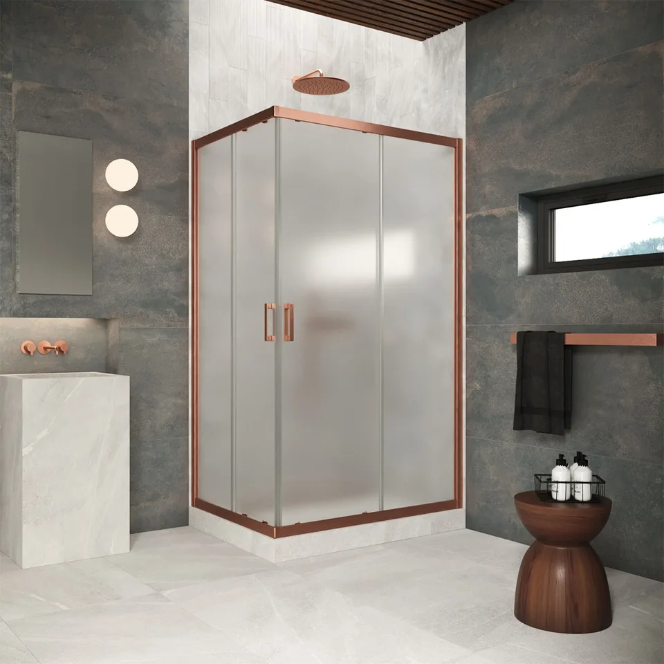 Душевое ограждение Vegas-Glass ZA-F Protec 115×70×200 см, медь брашированная, стекло сатин