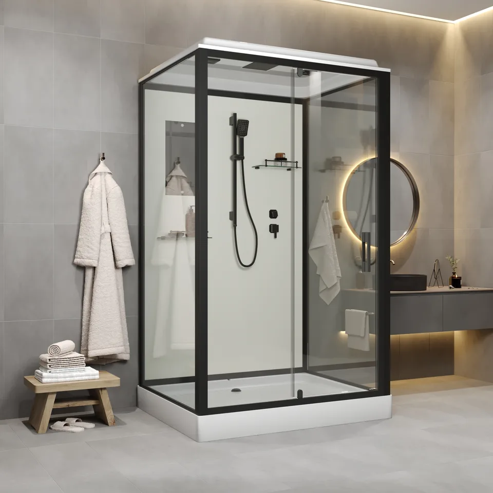 Душевая кабина Niagara Standart ST120/90/15Q/BL (120х90х215) прямоугольник,поддон 15см,распашная,проф.черный,3 места