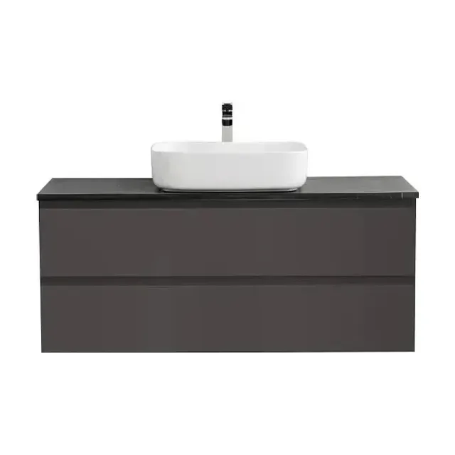 Тумба с раковиной BelBagno Крафт (Kraft) 120 с двумя ящиками темно-серая матовая (столешница черный матовый мрамор)