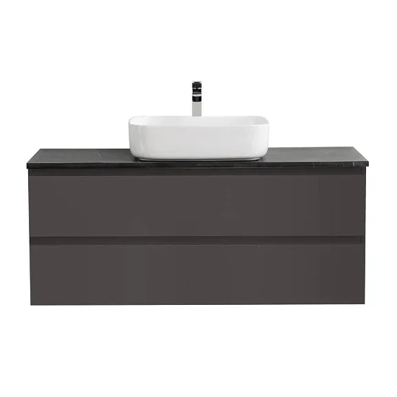 Тумба с раковиной BelBagno Крафт (Kraft) 120 с двумя ящиками темно-серая матовая (столешница черный матовый мрамор)