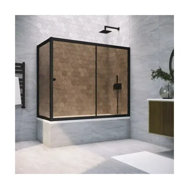 Шторка на ванну Vegas-Glass ZV+ZVF NOVO 180×85×140 см, чёрный матовый, стекло бронза
