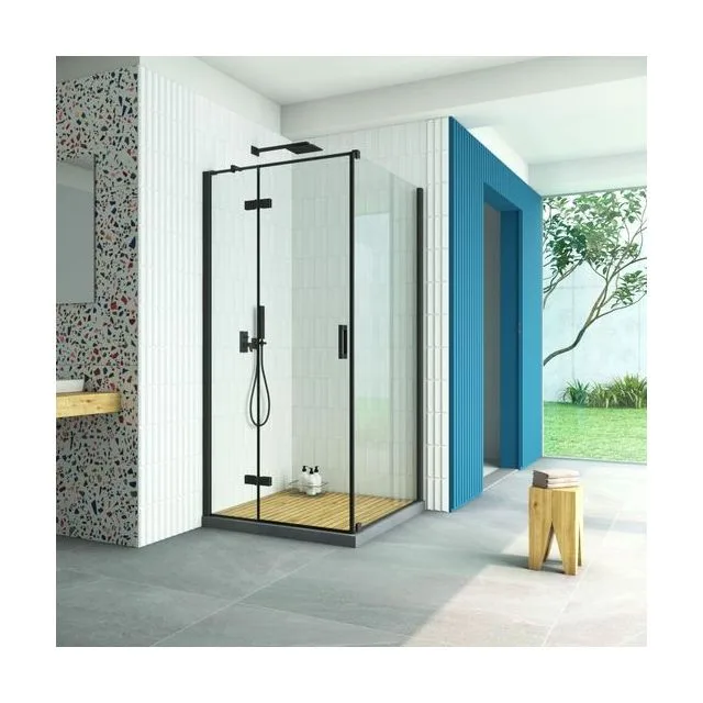 Душевое ограждение Vegas-Glass AFP-Fis Retta 110×90×199.5 см, чёрный матовый, стекло прозрачное