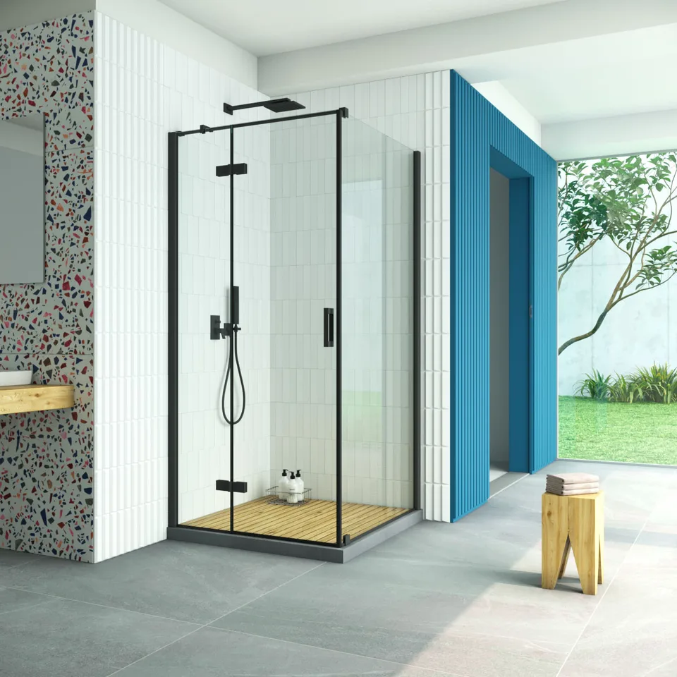 Душевое ограждение Vegas-Glass AFP-Fis Retta 110×90×199.5 см, чёрный матовый, стекло прозрачное