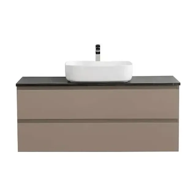 Тумба с раковиной BelBagno Крафт (Kraft) 120 с двумя ящиками бежевая матовая (столешница черный матовый мрамор)