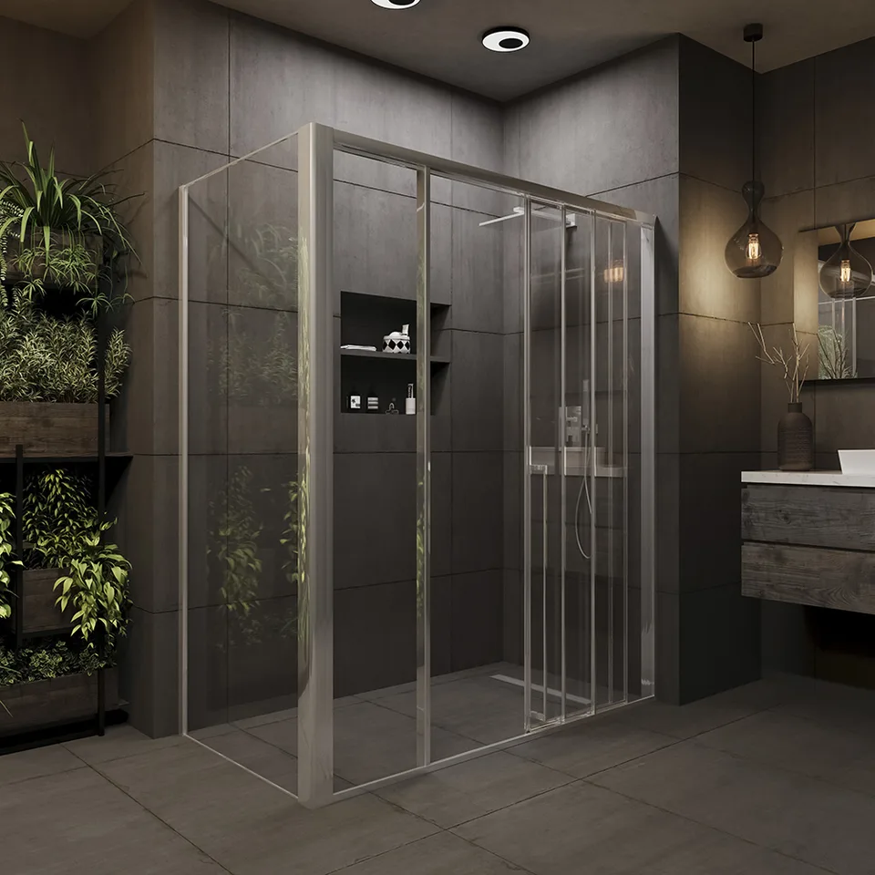 Боковая панель Veconi Premium Prato SP CH, 900x2000, хром, стекло прозрачное