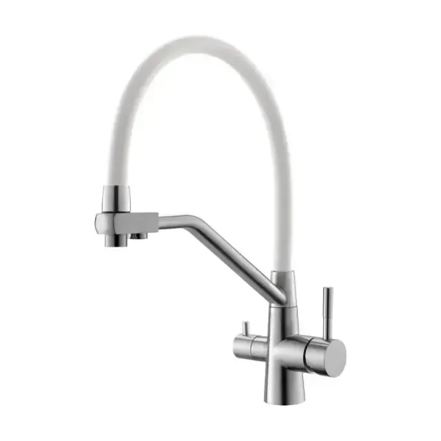Смеситель для кухни Esko K25 W, R-излив, нержавеющая сталь, с подключением к фильтру, белый