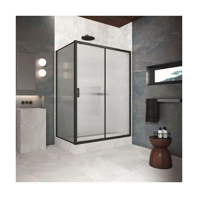 Душевое ограждение Vegas-Glass ZP+ZPV Protec 135×90×200 см, чёрный матовый, стекло мору (moru)