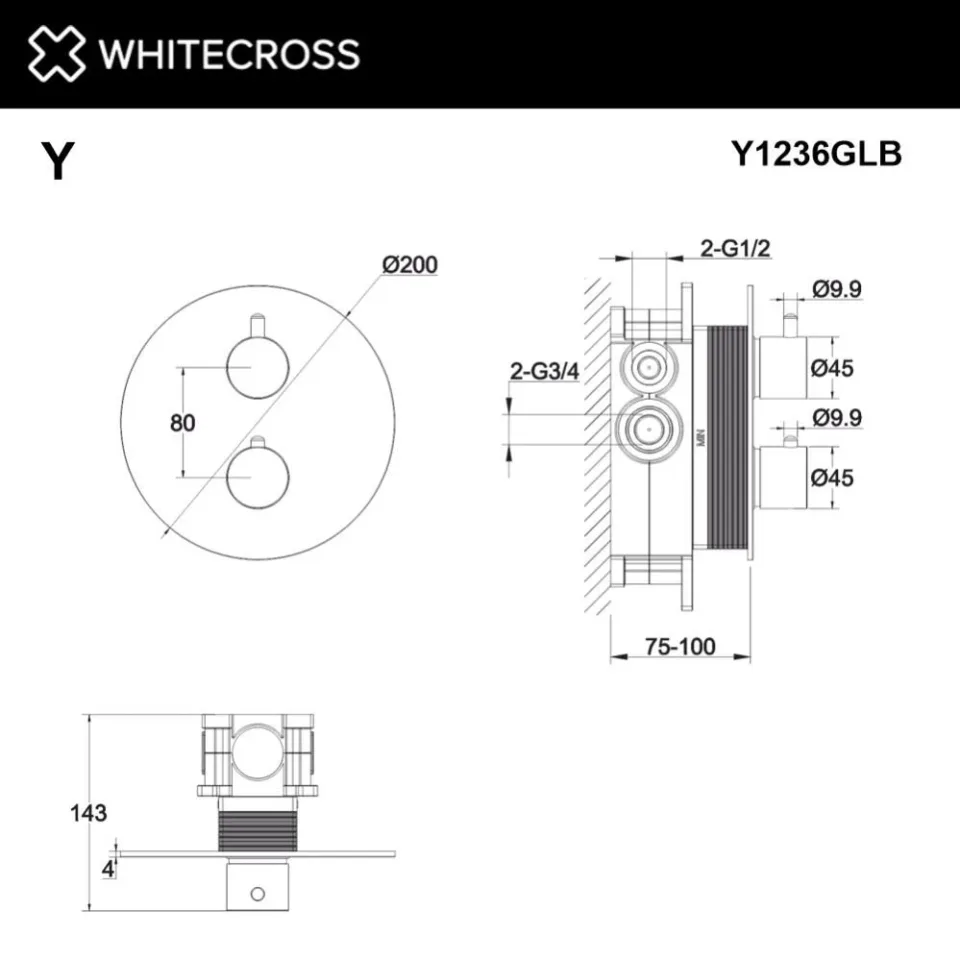 Термостат Whitecross Y Brushed Gold Y1236GLB для ванны и душа скрытый монтаж брашированное золото