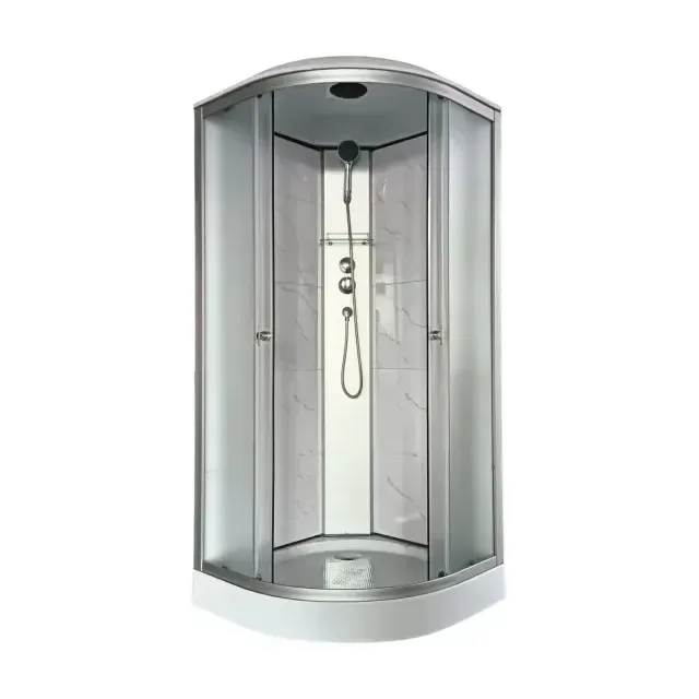 Душевая кабина AQUAPULSE 4122E 90х90х220см.fabric white marble (н/п) с пластиковой задней стенкой.