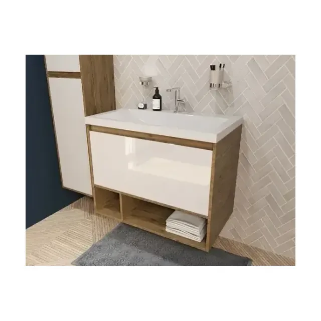 Тумба с раковиной Эстет Monaco Wood 80 1 ящик белая/дуб рустикальный ФР-00010683