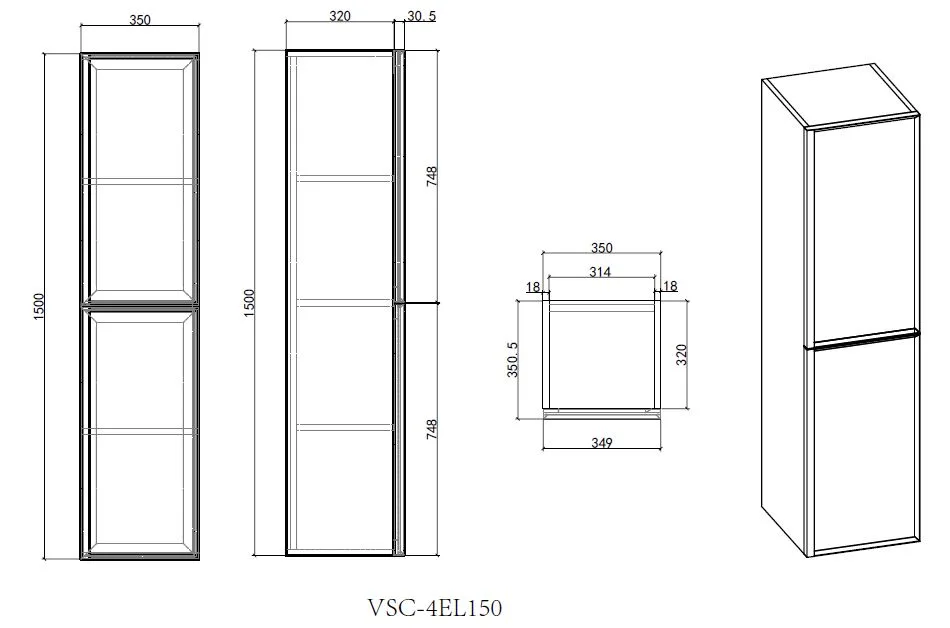 Шкаф Элис (Elise) VSC-4EL150MG подвесной, 1500*350*350, серый матовый