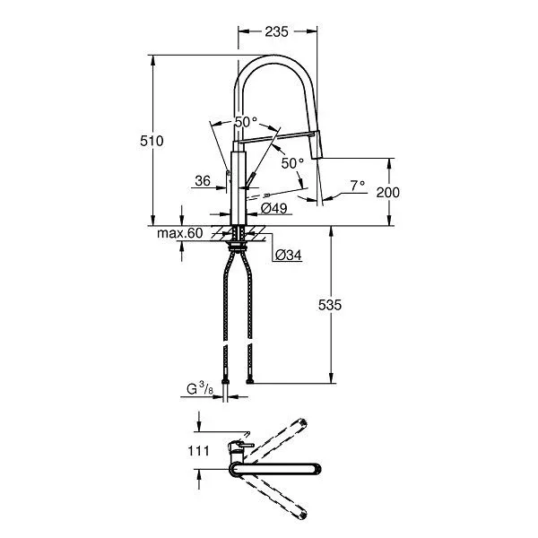 Смеситель Grohe Concetto 31491000 для кухни гибкий излив хром/черный