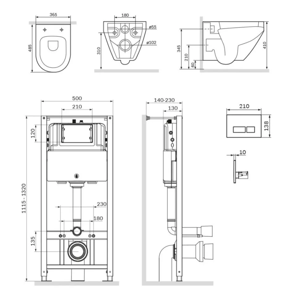 Комплект инсталляции AM.PM Spirit V2.0 FlashClean IS47051.701700MB клавиша смыва Pro S глянцевый хром