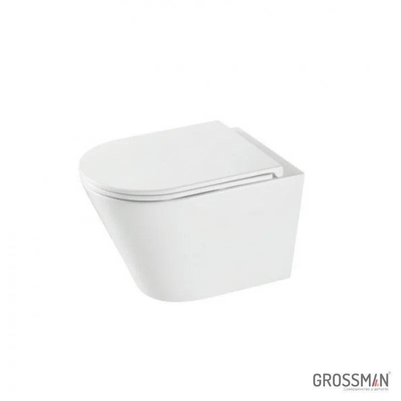 Унитаз подвесной Grossman GR-4403SQ (540х368х350) безободковый,белый с тонкой крышкой,микролифт,смыв торнадо
