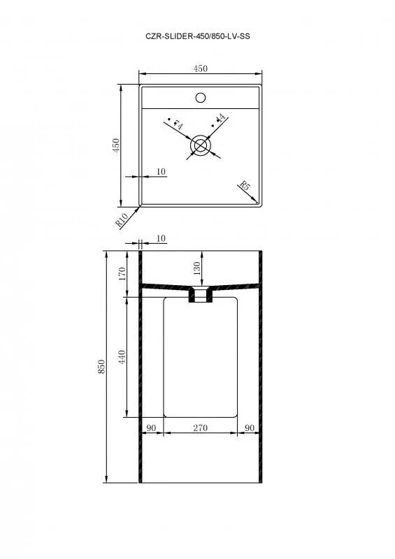 Напольная раковина Cezares CZR-SLIDER-450/850-LV-SS 45*45