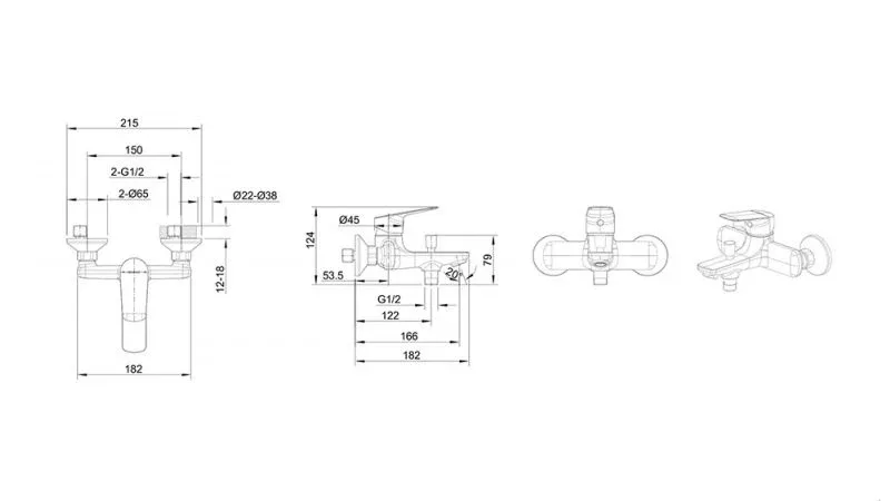 Смеситель Bravat Rhein F6429564BW-01-ENG для ванны и душа черный матовый