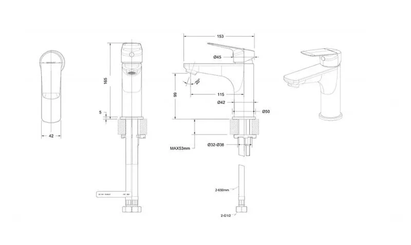 Смеситель Bravat Rhein F1429564BW-9-ENG для раковины черный матовый