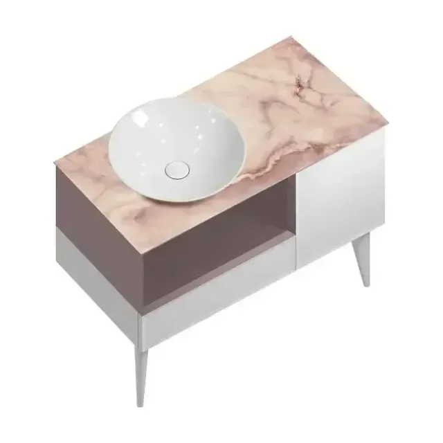 Тумба с раковиной Kerama Marazzi Cono 97 белая, с открытой полкой мальва + 2 ящика