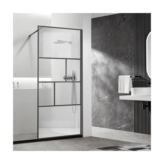 Душевая перегородка Vincea Волк-Ин (Walk-In) VSW-1HC900CFGM 90х200 стекло прозрачное/рифленое 8 мм профиль вороненая сталь