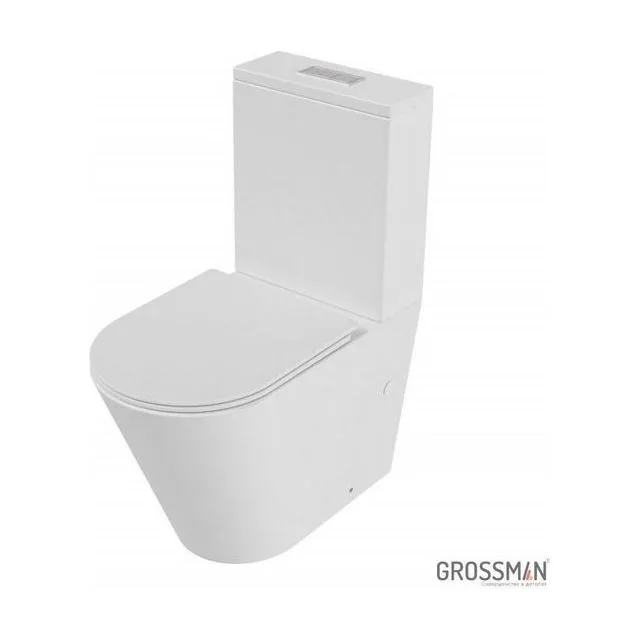 Унитаз напольный Grossman GR-4458MSQ (640х360х835) безободковый,белый матовый с тонкой крышкой,микролифт,смыв торнадо
