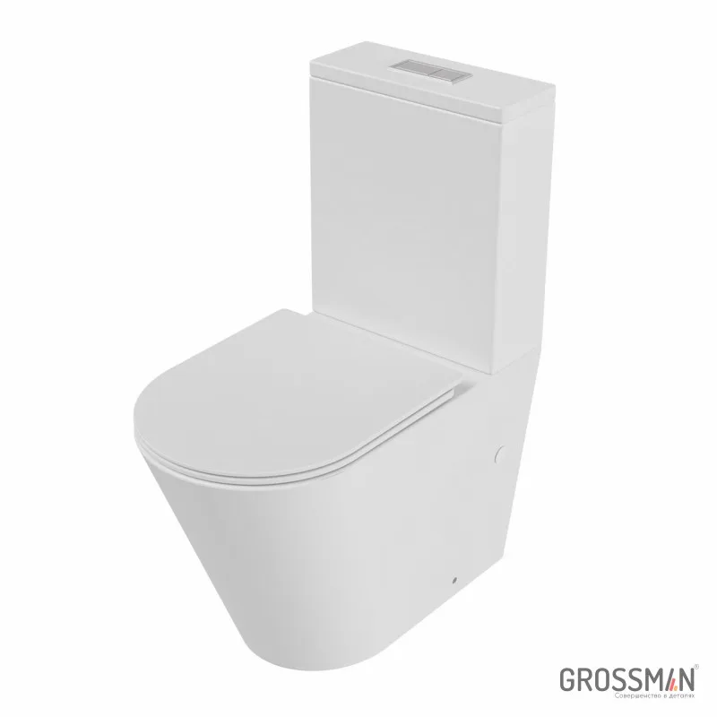 Унитаз напольный Grossman GR-4458MSQ (640х360х835) безободковый,белый матовый с тонкой крышкой,микролифт,смыв торнадо