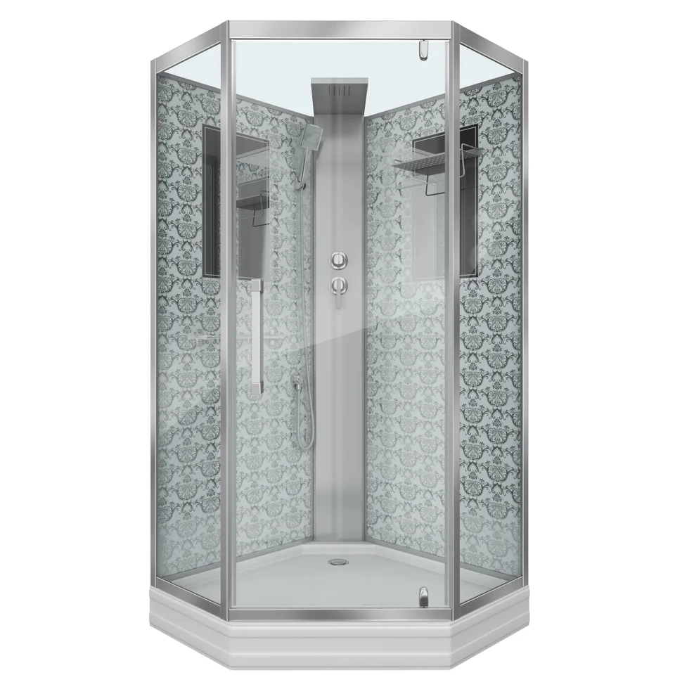 Душевая кабина Niagara Luxe NG-7717WBK (100x100х210) низкий поддон(15см),дверь распашная,стенки серебро,без крыши,4 места