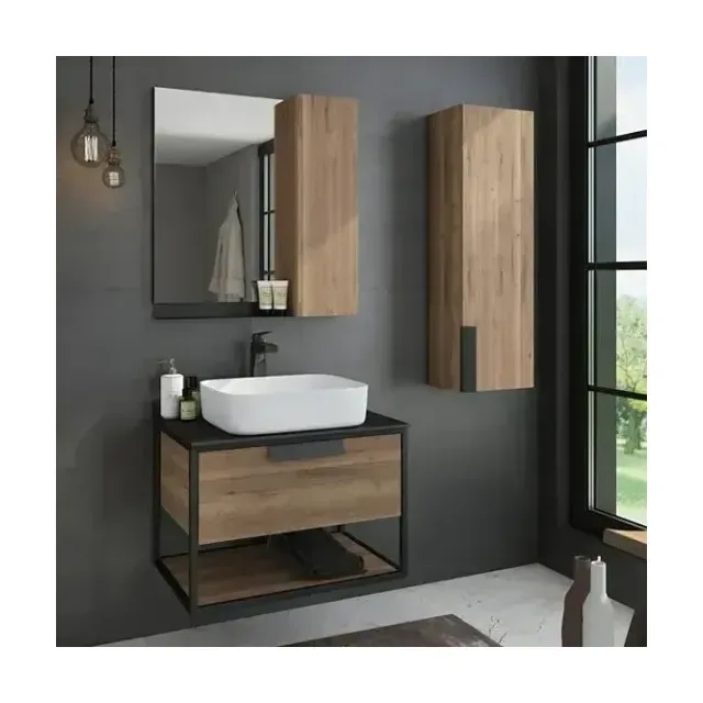 Комплект мебели Comforty Кельн 75 дуб темный с черной столешницей (раковина Comforty T-Y9378)