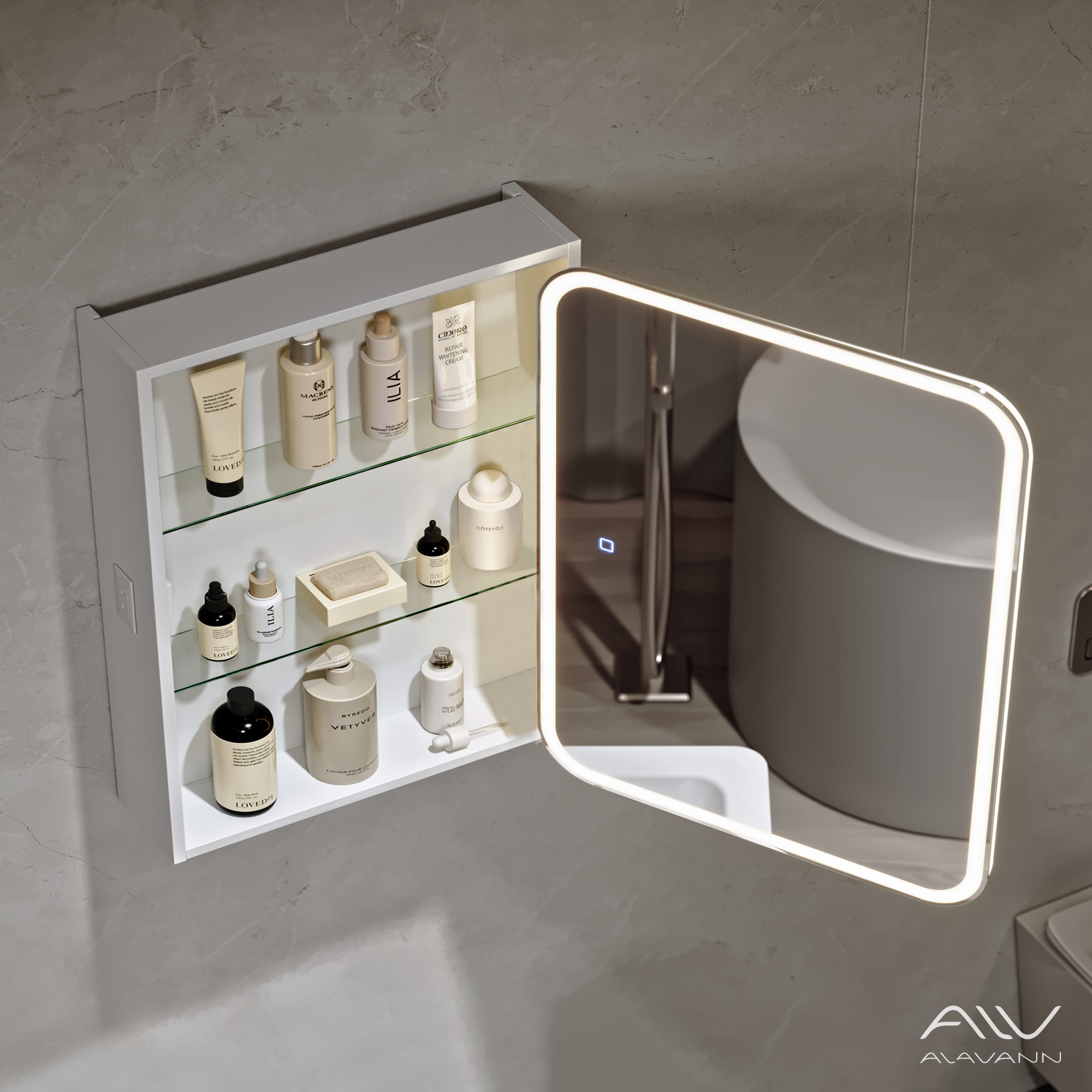 Зеркальный шкаф Cosmetic Light 70 с подсветкой и приближением Alavann ALV1220001