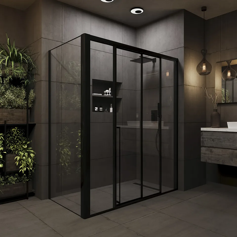 Боковая панель Veconi Premium Prato SP B, 900x2000, черный матовый, стекло прозрачное
