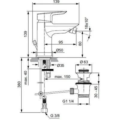 Смеситель Ideal Standard Tesi A6579AA для биде с донным клапаном