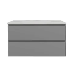 Тумба с раковиной Vincea Люка Софт-Тач (Luka Soft-Touch) 80 серая матовая (раковина гелькоут белая)