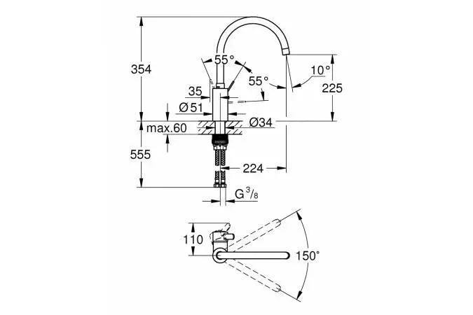 Смеситель Grohe Eurosmart Cosmopolitan 32843002 для раковины хром