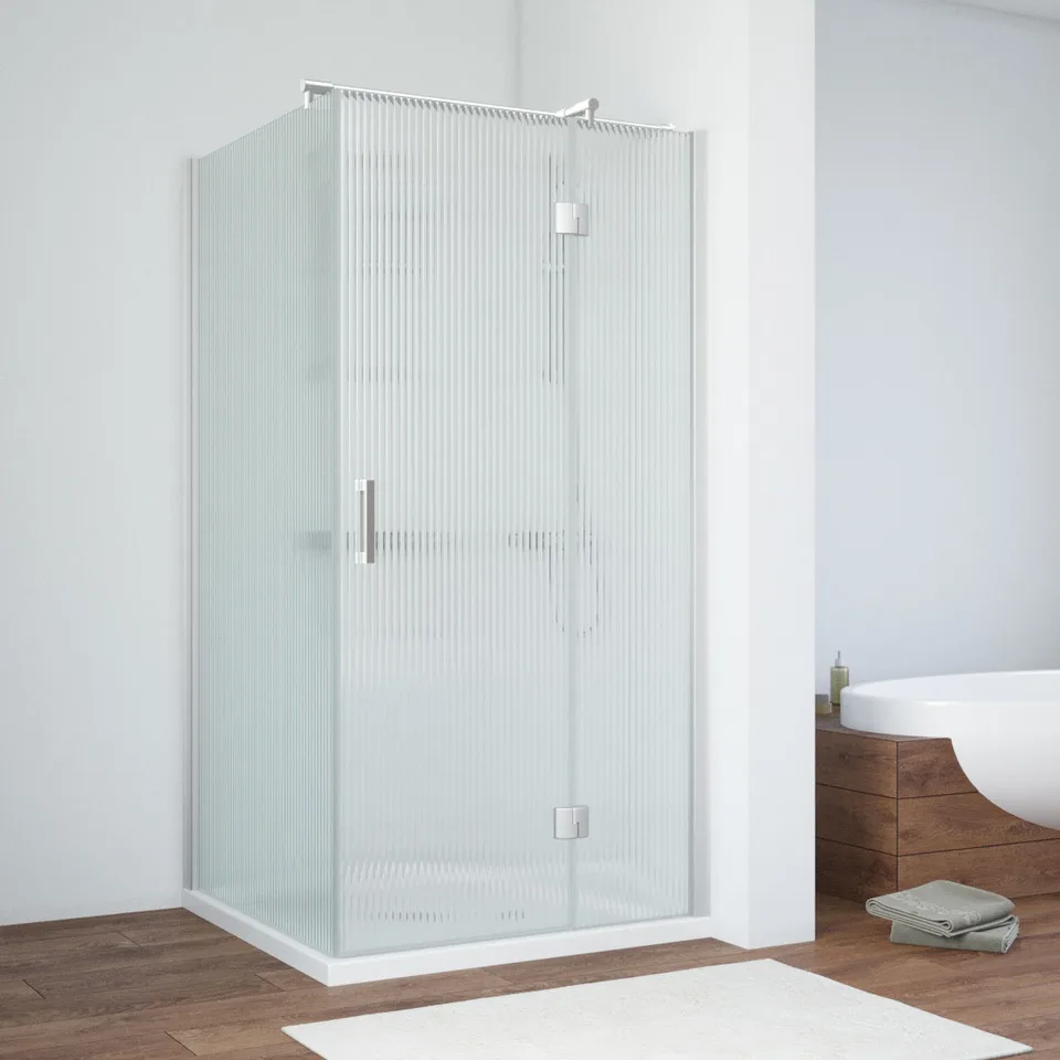 Душевое ограждение Vegas-Glass AFP-Fis NOVO 120×120×189 см, матовый хром, стекло мору (moru)