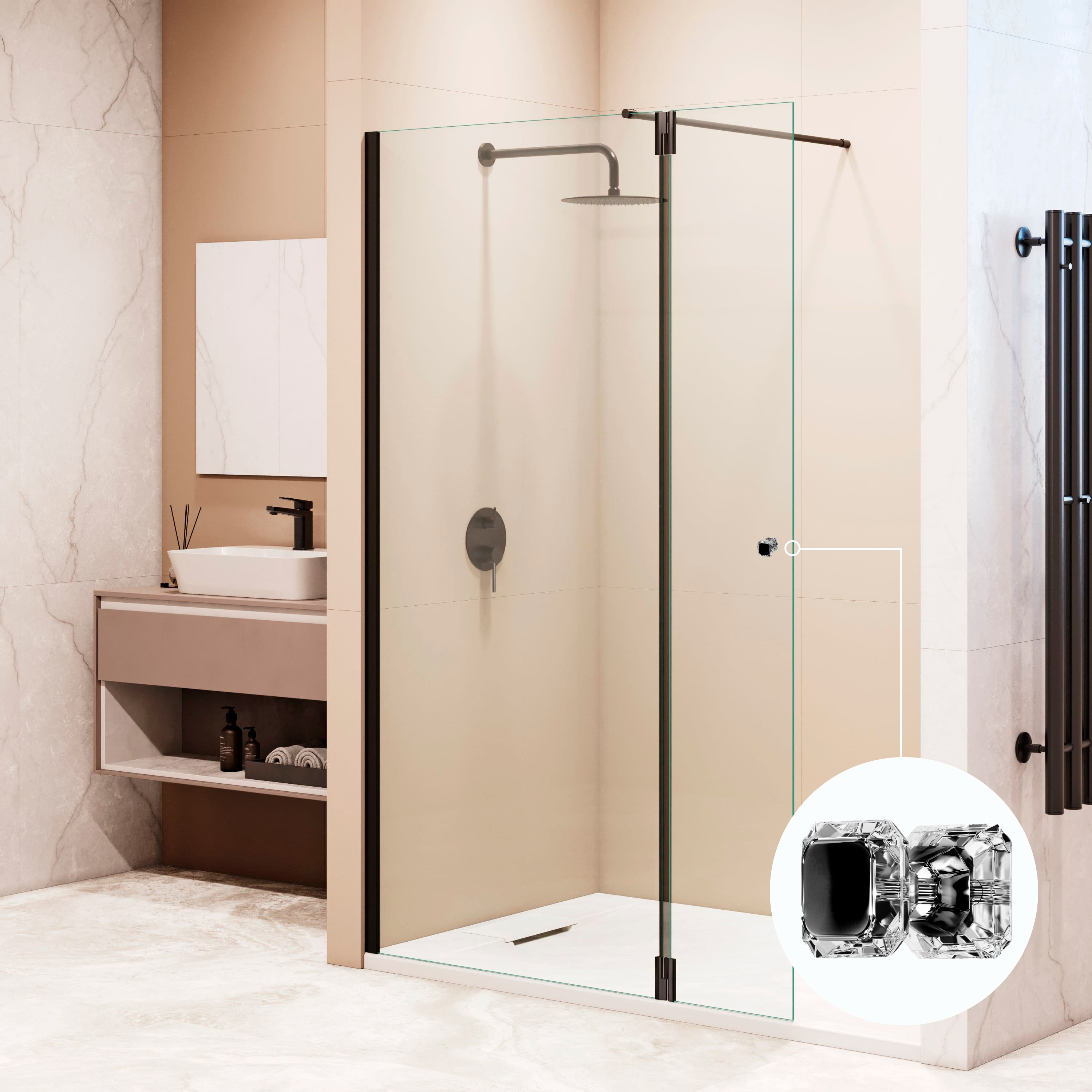 Душевая перегородка RGW WA-054B (WA-010B + Z-072B) — 1300, прозрачное, профиль черный