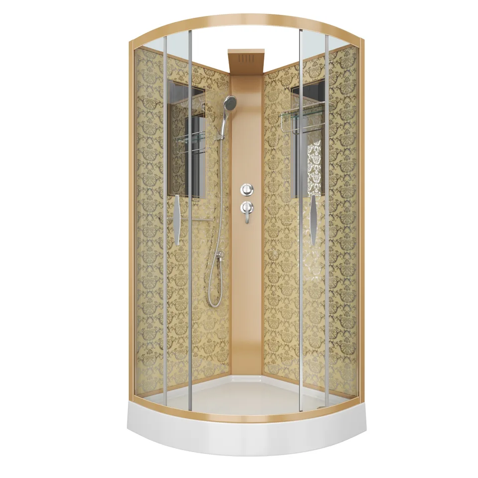 Душевая кабина Niagara Luxe NG-7715GBK (90x90х210) низкий поддон(15см),дверь раздвижная,стенки золото,без крыши,4 места