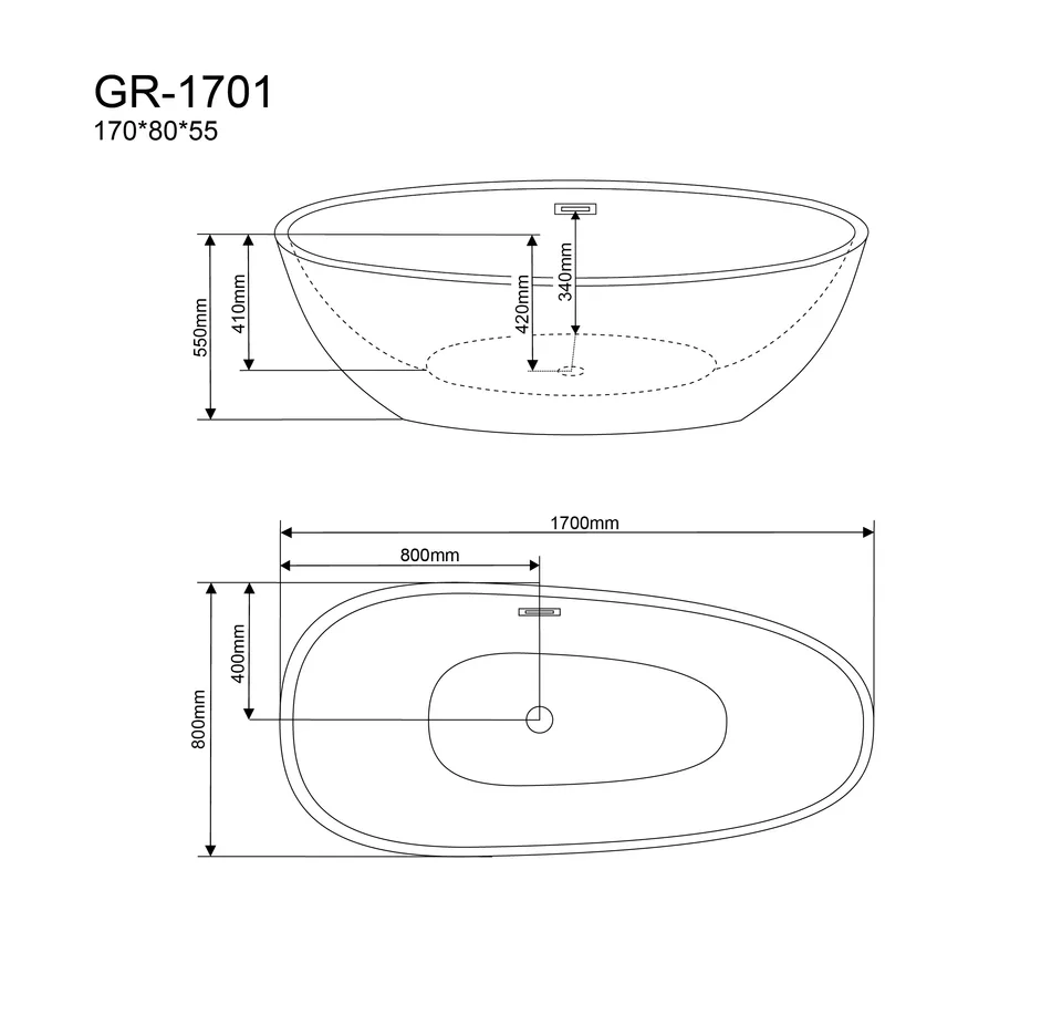Ванна отдельностоящая Grossman Fly GR-1701 (170х80х55) цвет белый,1 место