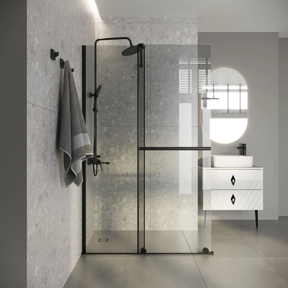 Душевая перегородка Niagara Nova NG-671-12BLACK (120х200) черный матовый,раздвижная,стекло прозрачное,1 место