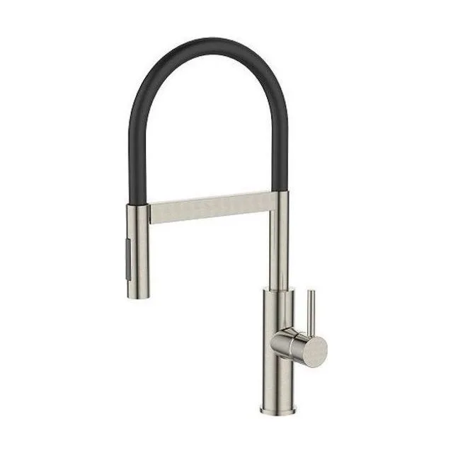 Смеситель для кухни AVRORA KITCHEN с гибким изливом, цвет брашированный никель, цвет излива чёрный