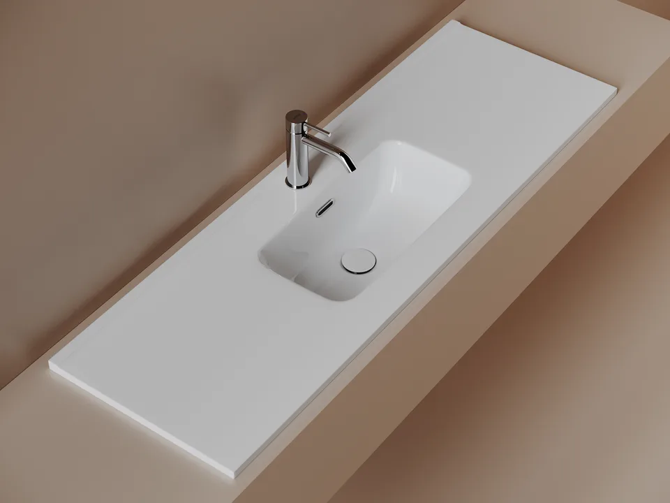 Раковина из сантехнического фарфора Ceramica Nova Компакт (Compact) 121 см CN7028 накладная цвет белый