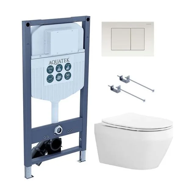 SET AQUATEK ЛЕЯ KKI-1-009 4в1 (рама AQUATEK INS-0000023 +крепеж KKI-0000001 +клавиша KDI-0000009+унитаз ЛЕЯ AQ1199-00 с тонким сиденьем soft-close)