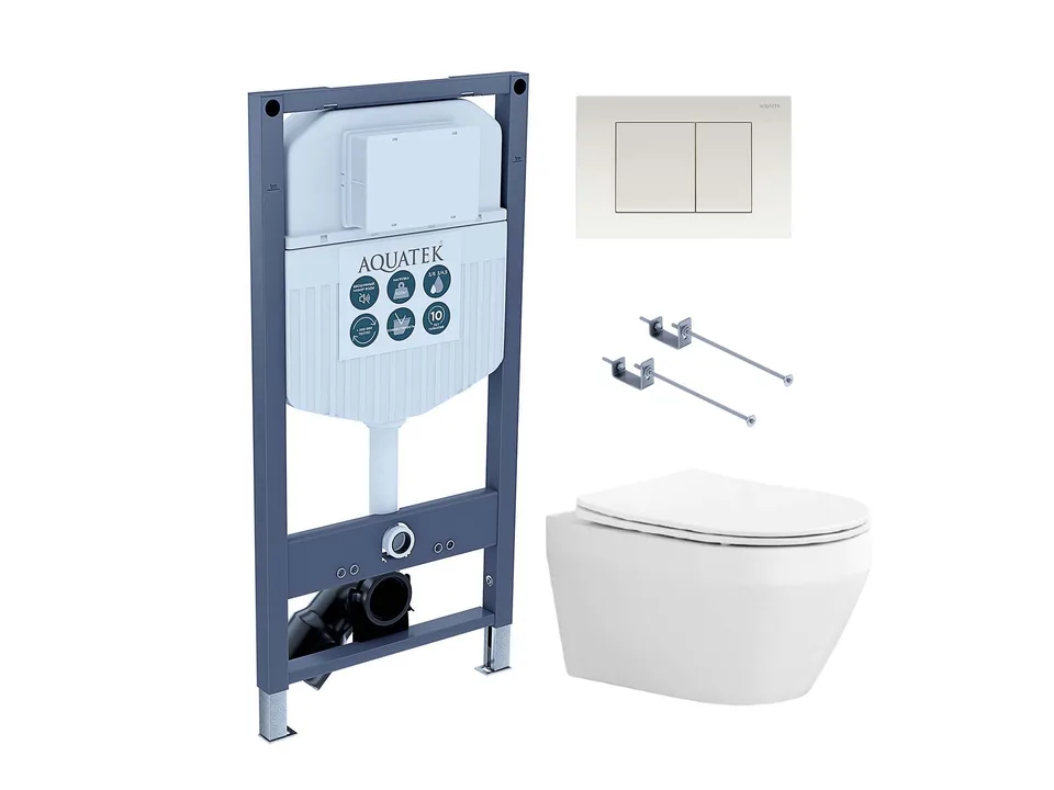 SET AQUATEK ЛЕЯ KKI-1-009 4в1 (рама AQUATEK INS-0000023 +крепеж KKI-0000001 +клавиша KDI-0000009+унитаз ЛЕЯ AQ1199-00 с тонким сиденьем soft-close)