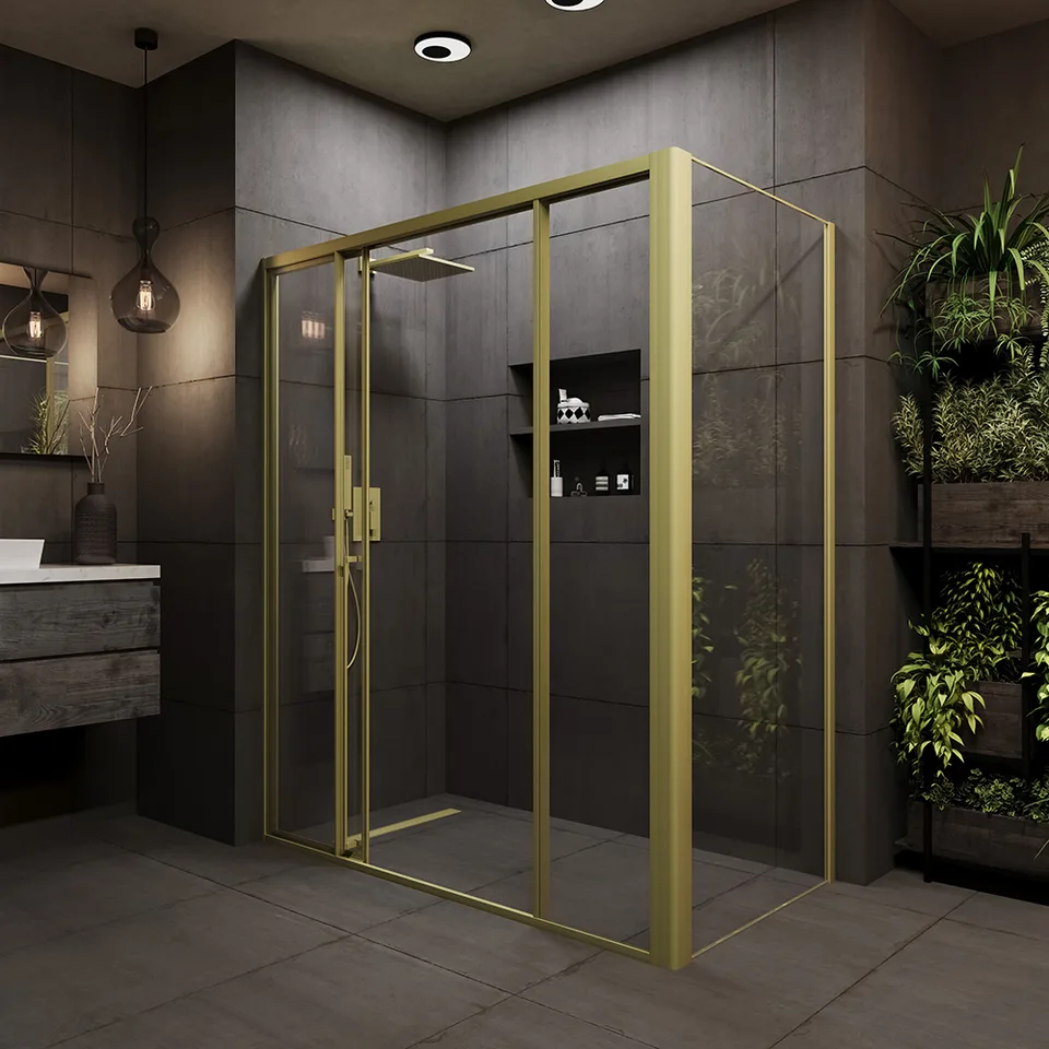 Боковая панель Veconi Premium Prato SP G, 900x2000, золото брашированный, стекло прозрачное