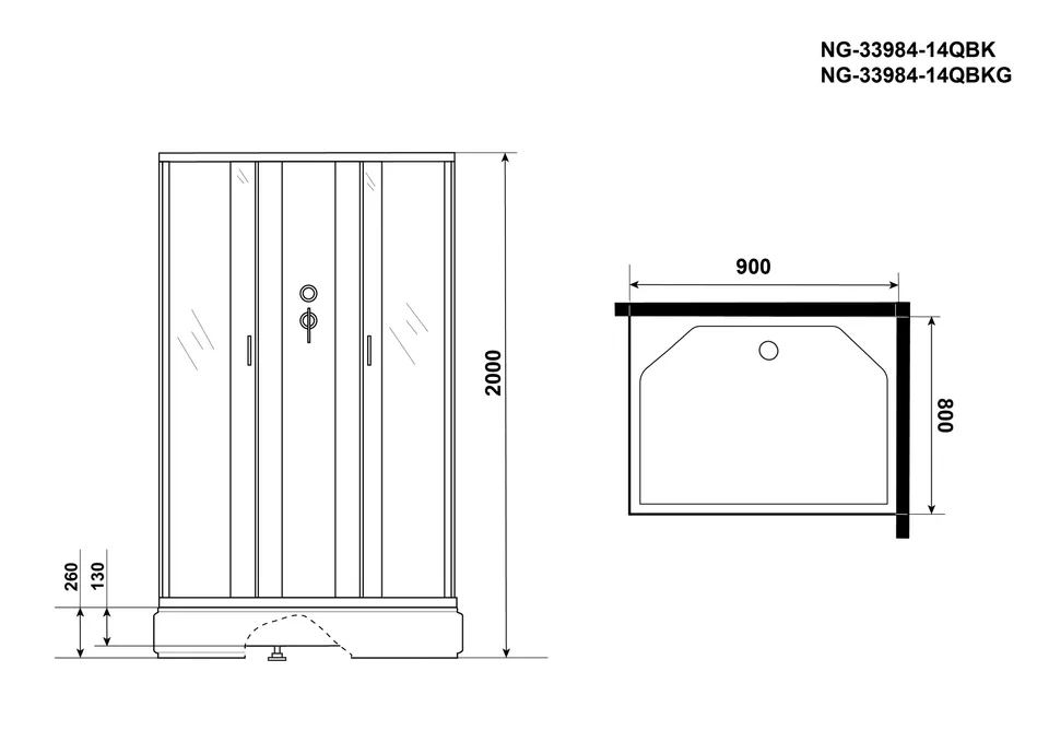 Душевая кабина Niagara Classic NG-33984-14QBK (90х80х200) средний поддон(26см),стекло матовое,4 места