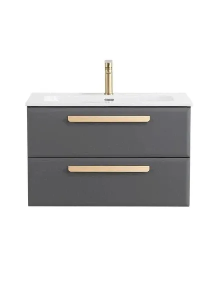 Тумба с раковиной Cezares Эко-Кер-Н (Eco-Cer-N) 80 темно-серая матовая (раковина CZR-8073-80, ручки сатиновое золото)