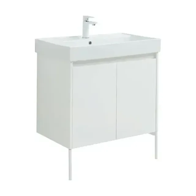 Тумба с раковиной Aquanet Nova Lite 75 белый глянец (2 дверцы) (раковина Латина 75, ножки Nova белые)
