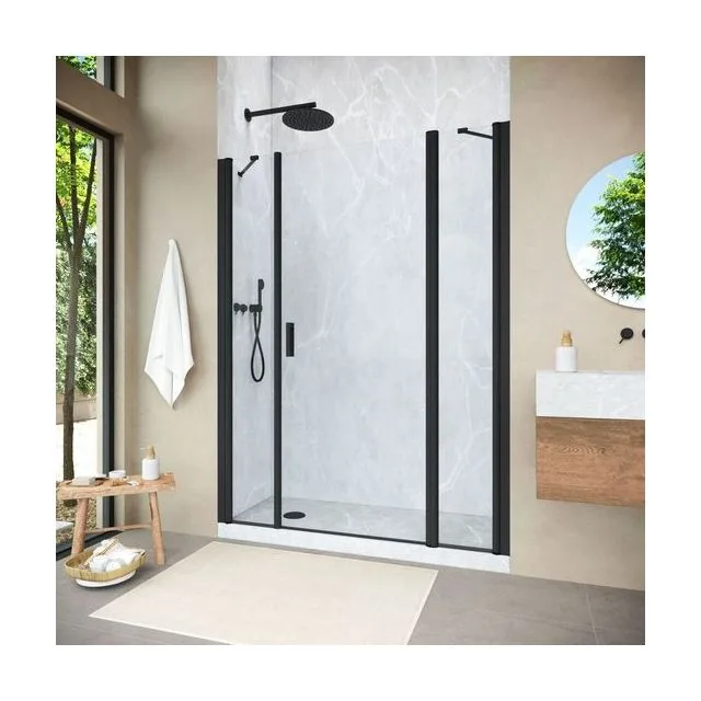 Душевая дверь Vegas-Glass EP-2F NOVO 185×189 см, чёрный матовый, стекло прозрачное