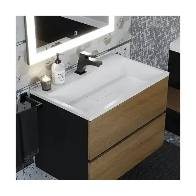 Тумба с раковиной Uperwood Barsa 70 черная/дуб сонома (белая раковина)