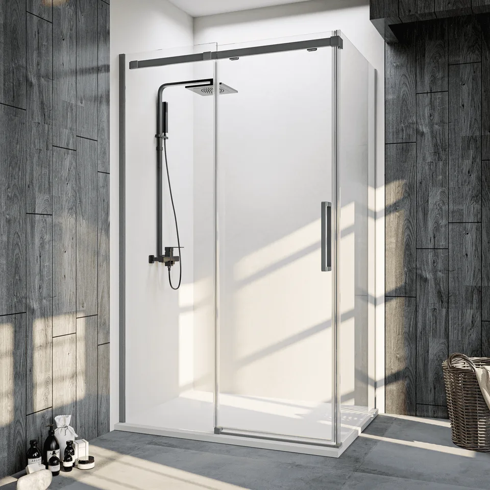 Боковая панель Veconi KP-06GR, 1000x1950, брашированный графит, прозрачное стекло
