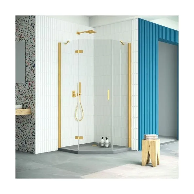Душевое ограждение Vegas-Glass AFA-Pen Retta 100×100×199.5 см, золото матовое, стекло crystalvision